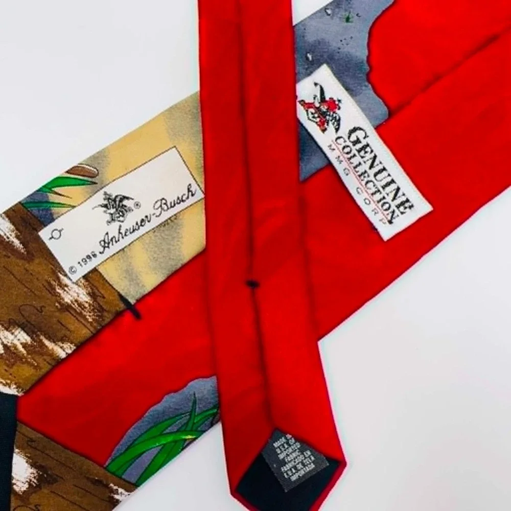 Vintage 1996 Budweiser Frogs Novelty Silk Necktie Genuine Collection Ribbit Beer